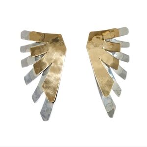 Vintage Western Silver & Gold Metal Wing Clip-on  Earrings